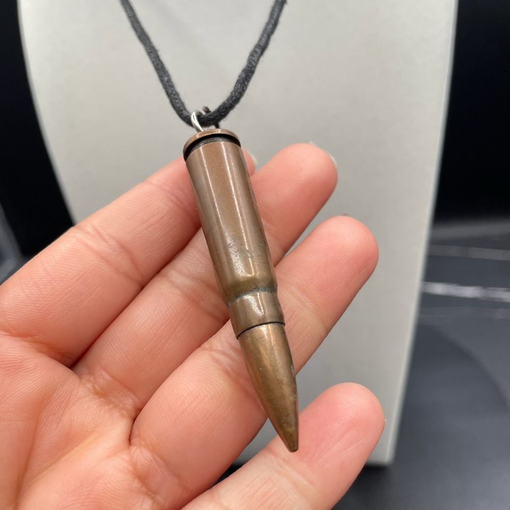 Vintage Bronze-Tone Classic Cord Trench Art Bullet Pendant Lobster Necklace
